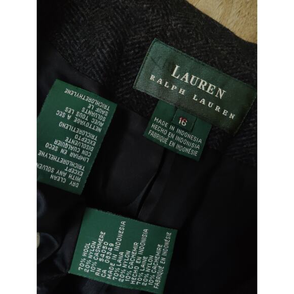Lauren Ralph Lauren Charcoal Wool Cashmere Blend 2 Button Blazer Jacket Size 16 - Picture 7 of 7